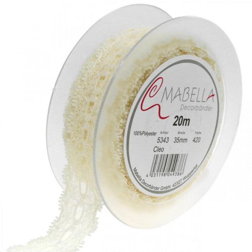 Artikel Band aus Spitze, Hochzeitsdeko, romantisches Dekoband Cremeweiß B35mm L20m