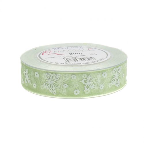 Floristik24 Organzaband Schmetterling Mint 25mm 20m