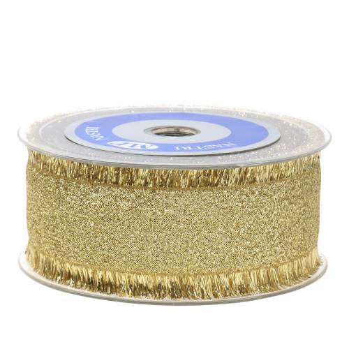 Floristik24 Deko Band Gold mit Fransen 40mm 15m