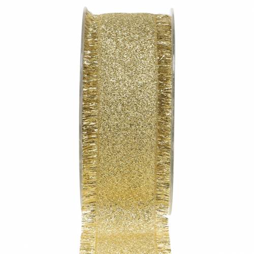 Floristik24 Deko Band Gold mit Fransen 40mm 15m