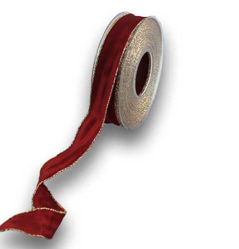 Floristik24 Seidenband Bordo mit Goldkante 25mm 25m