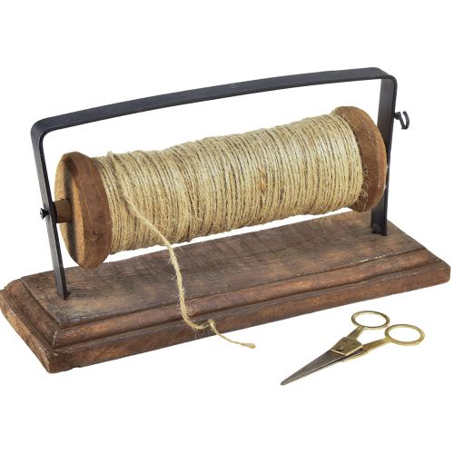 Floristik24 Abroller Holz Gusseisen Garnhalter Schere Jute L27,5cm