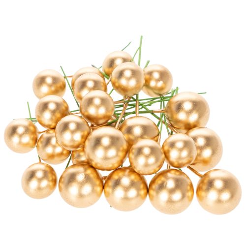 Goldene Beeren künstlich Kugeln am Draht für festliche Gestecke 2cm 48St | Floristik24.de