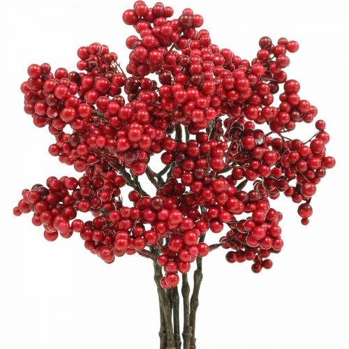 Deko Zweig mit roten Beeren Beerenzweig Herbstdeko 26cm 6St