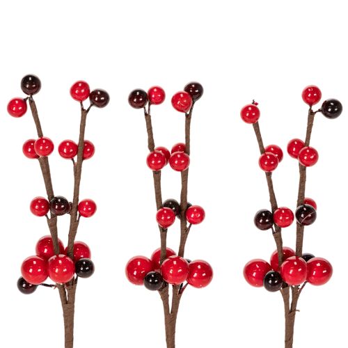 Künstlicher Zweig mit roten Beeren 15cm 6St