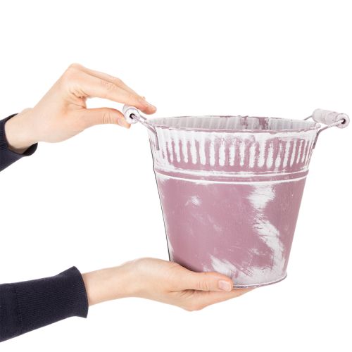 Blecheimer Lila weiß gewaschen Ø19cm H17cm 1 St | Floristik24.de