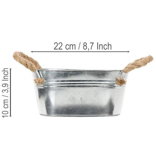 Blechschale mit Seilgriffen Silber 22cm H10cm | Floristik24.de