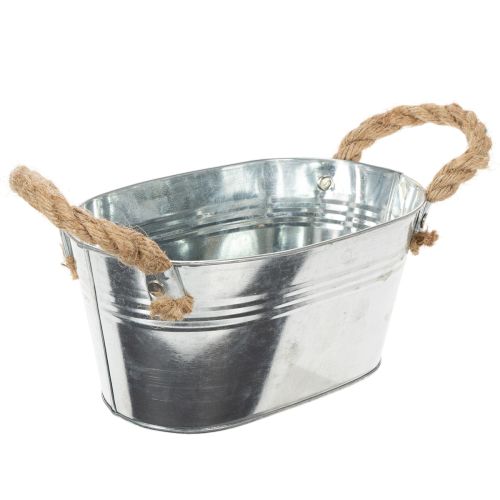 Blechschale mit Seilgriffen Silber 22cm H10cm | Floristik24.de