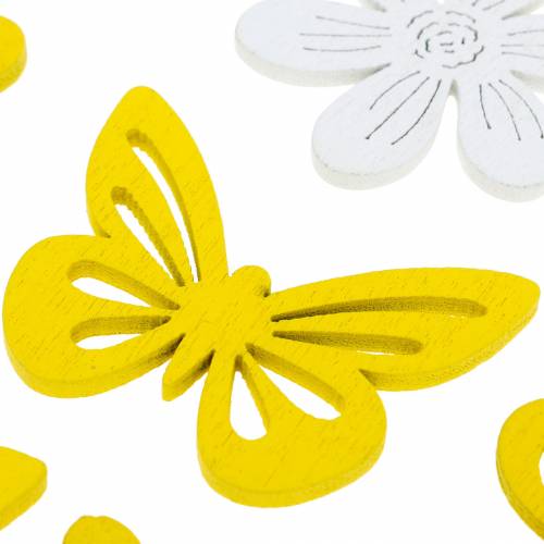 Artikel Blumen und Schmetterlinge zum Streuen Gelb, Weiß Holz Streudeko Frühlingsdeko 72St