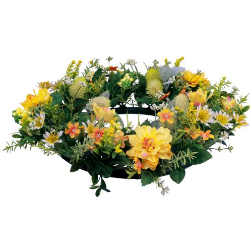 Floristik24 Türkranz Wanddeko Blumen Dahlien Banksia Gelb Ø35cm