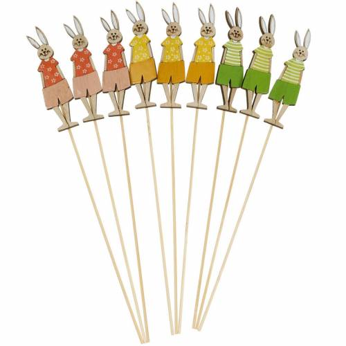 Floristik24 Blumenstecker Osterhase am Stab Holz Hase Deko-Stecker Osterdeko 9St