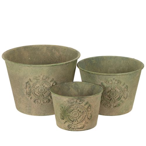 Blumentopf Metall Grün Vintage Ø22cm–13,5cm 3er-Set kaufen | Floristik24.de