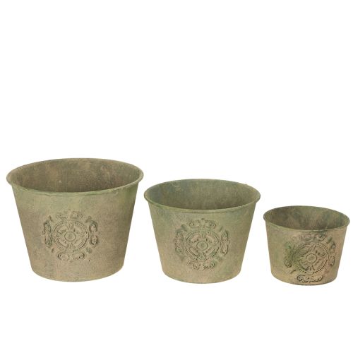 Blumentopf Metall Grün Vintage Ø22cm–13,5cm 3er-Set | Floristik24.de