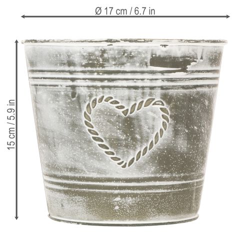 Blumentopf Shabby Chic Übertopf Metall Herz Ø17,5cm H15,5cm | Floristik24.de