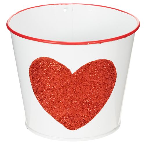 Blumentopf Weiß mit Herz in Rot Übertopf Pflanztopf Ø13cm H10,5cm kaufen | Floristik24.de
