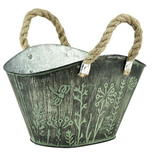 Floristik24 Blumentopf mit Griffen Tasche Metall Jute 19×13,5×13,5cm