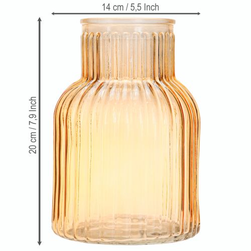 Artikel Blumenvase Glas in Orange Retro Rillen Ø13,5cm H20cm