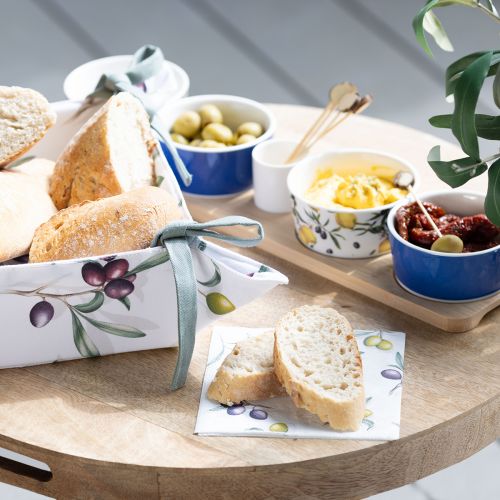 Floristik24 Brotkorb Stoff Brottasche Weiß Muster Oliven 20x20x7cm