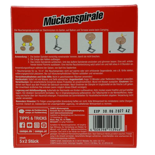 Floristik24 Compo Mückenspirale Mückenschutz Terrasse und Camping 10St