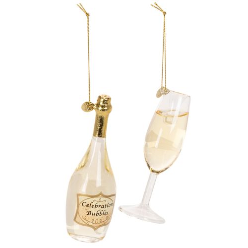 Sektflasche und Sektglas Anhänger-Set Weihnachtsbaum-Dekoration 14cm 2St
