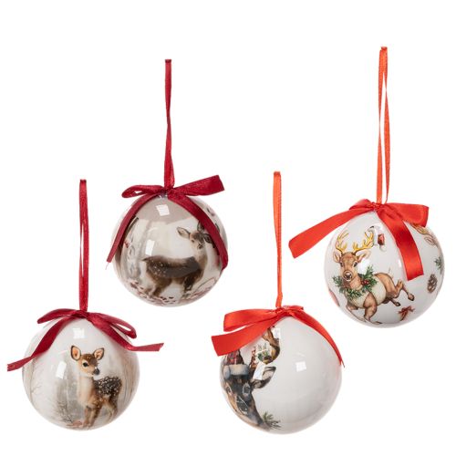 Weihnachtskugel mit Hirschmotiv und Band zum Aufhängen 7cm 4St kaufen | Floristik24.de