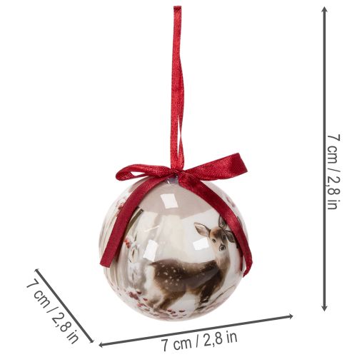 Weihnachtskugel mit Hirschmotiv und Band zum Aufhängen 7cm 4St | Floristik24.de