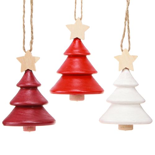Christbaumschmuck Tannenbaum Holz Rot Weiß 7,5cm 6 St