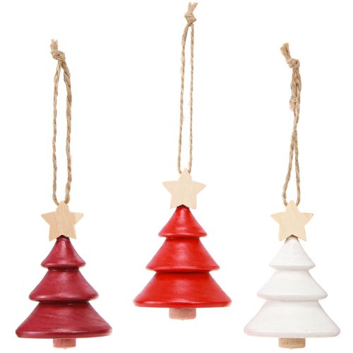 Floristik24 Christbaumschmuck Tannenbaum Holz Rot Weiß 7,5cm 6 St