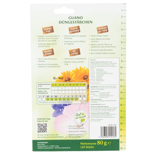 Artikel Chrysal Guano Düngestäbchen Einfache Anwendung Gleichmäßige Nährstoffversorgung 20St