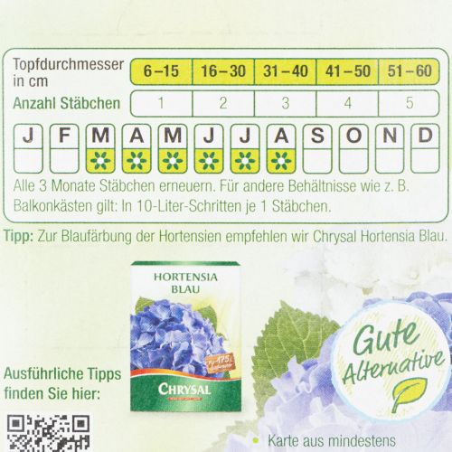 Artikel Chrysal Hortensien Düngestäbchen Sofort- und Langzeitdünger für prächtige Blüten 20St