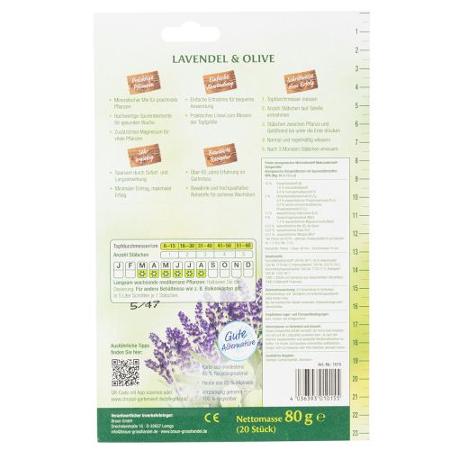Artikel Chrysal Düngestäbchen Lavendel und Olive für die optimale Pflanzenpflege 20St