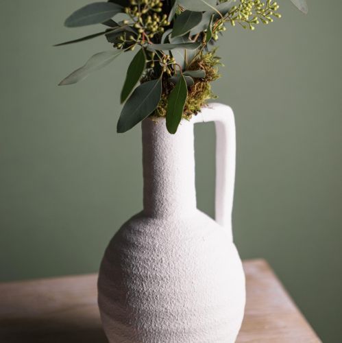 Artikel Deko Vase Weiß Blumenvase mit Henkel Keramik H26cm