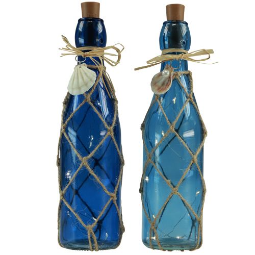 Glasflasche maritim Blaue Flaschen mit LED H28cm 2St