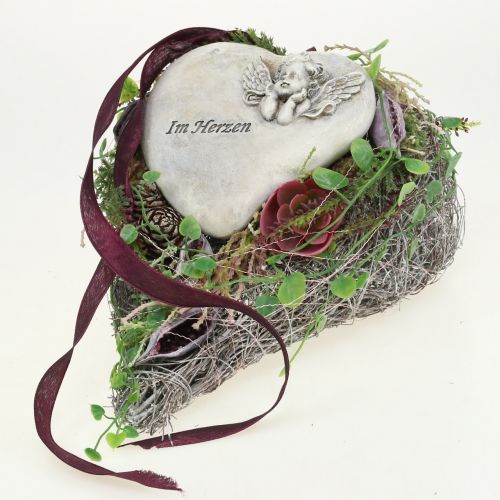 Floristik24 Herz mit Rose Grau 16,5cm x 10cm 2 St