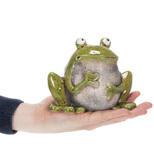 Deko Frosch Keramik Grün Braun Vintage L15,5cm | Floristik24.de
