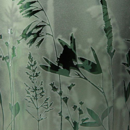 Artikel Deko Glas Windlicht Grün Weiß Motiv Wiese H12,5cm 2 St