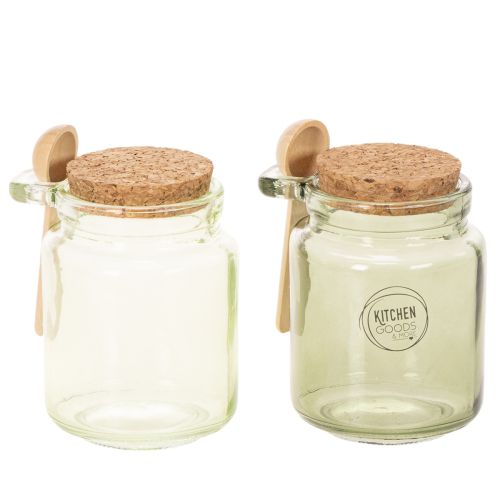 Deko Glas mit Korkdeckel und Löffel Grün Ø7cm H10cm 2St
