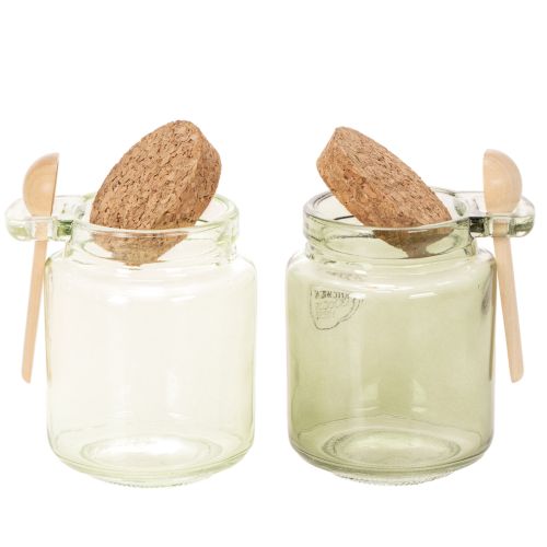 Deko Glas mit Korkdeckel und Löffel Grün Ø7cm H10cm 2St | Floristik24.de