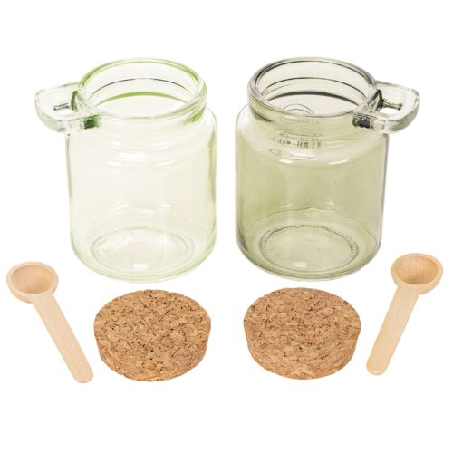 Deko Glas mit Korkdeckel und Löffel Grün Ø7cm H10cm 2St | Floristik24.de