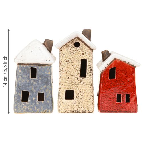 Deko Häuschen Keramik Creme Rot Grau 10/12/13,5cm 3 St | Floristik24.de