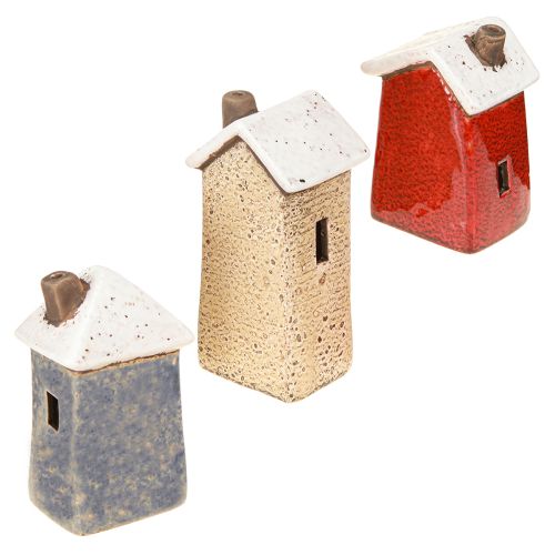 Deko Häuschen Keramik Creme Rot Grau 10/12/13,5cm 3 St | Floristik24.de