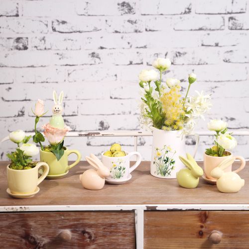 Artikel Deko Hase Gelb Grün Braun Moderne Keramikfigur für Ostern 8,5cm 3St