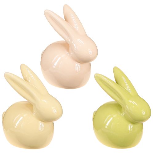 Floristik24 Deko Hase Gelb Grün Braun Moderne Keramikfigur für Ostern 8,5×4,5cm 3St
