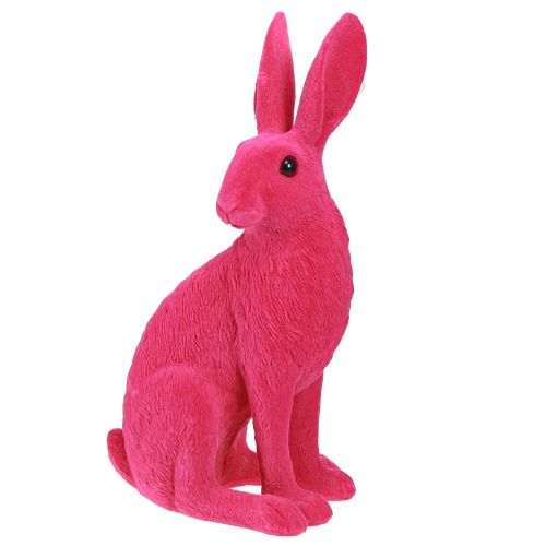 Floristik24 Deko Hase sitzend Figur Osterhase beflockt Pink 12×9×25cm