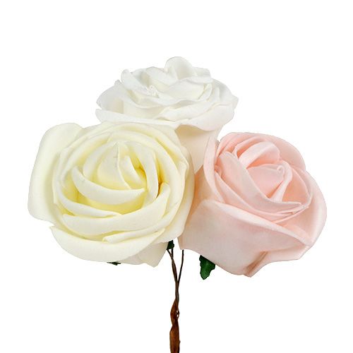 Deko-Rose Mix Weiß, Rosa, Creme Ø7,5cm 12St