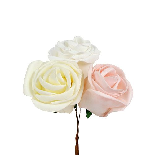 Deko Rose Weiß, Creme, Rosa Mix Ø6cm 24 St