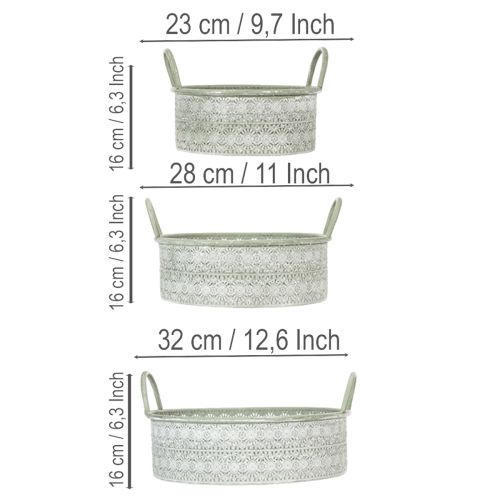 Deko-Schale Metall mit Griffen Übertopf Vintage 3er-Set | Floristik24.de