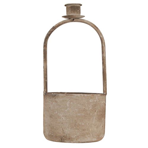 Floristik24 Deko Schale mit Kerzenhalter Antik Grau Rost Ø11cm H23,5cm