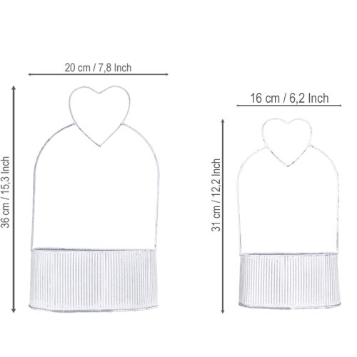 Artikel Deko Schale oval Metall mit Herz Weiß 20/16cm 2er-Set