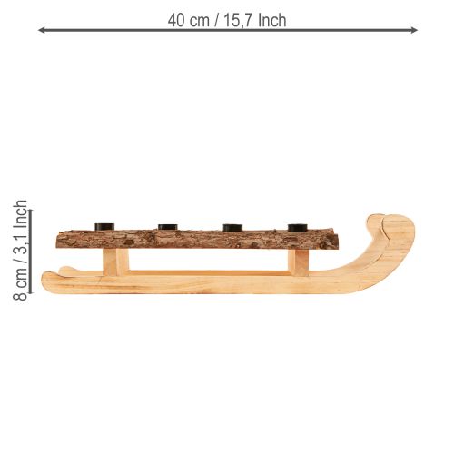 Deko Schlitten Holz Rinde 4 Stabkerzenhalter 40×12,5cm | Floristik24.de